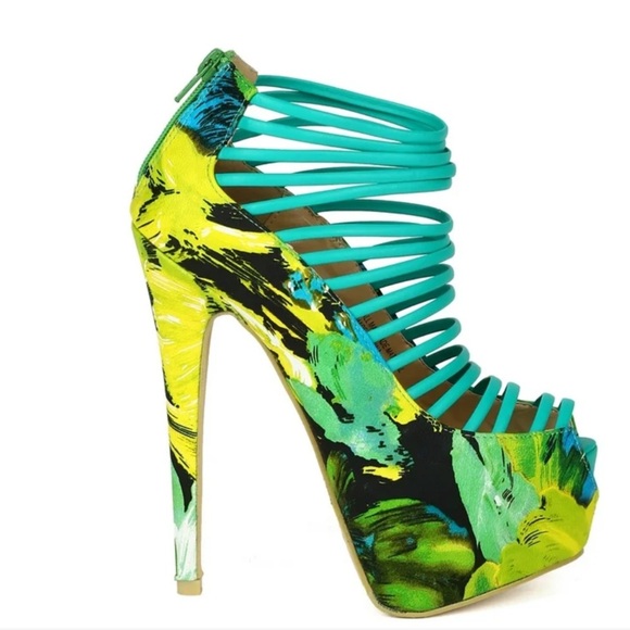 🟣 Wild Rose Women Leatherette Strappy Peep Toe Multi Color Platform Pump Size 9 - Picture 4 of 9